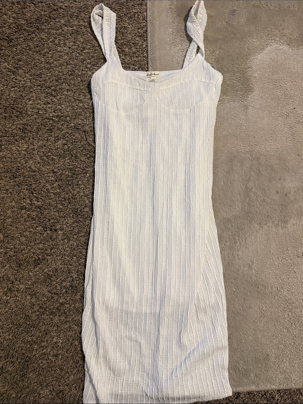 Derek Heart White Ribbed Knit Midi Dress with Knotted Straps